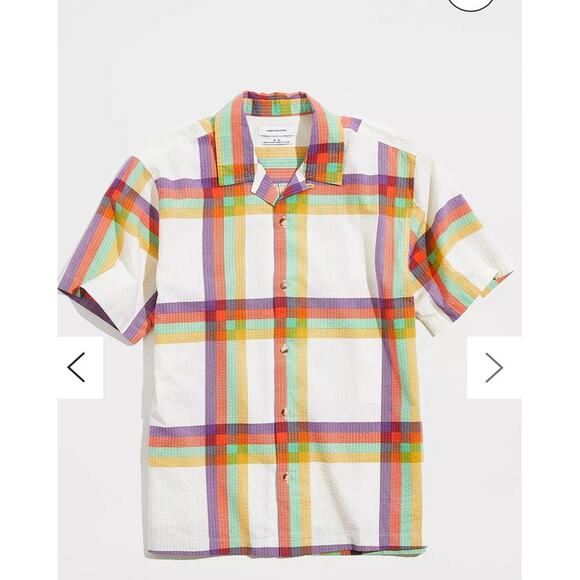 UO Madras Grid Plaid Seersucker Button-Down Shirt Size M - Picture 11 of 12